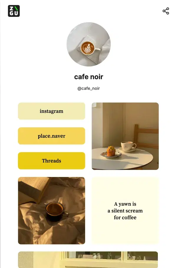 Cafe NOIR's ZIGU profile